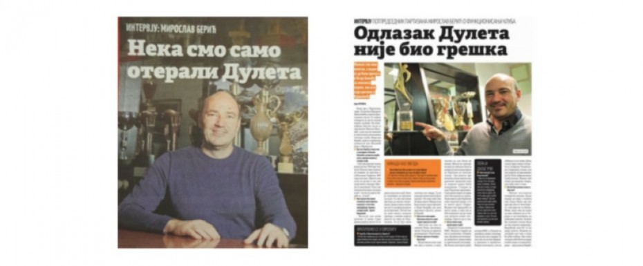 Naslov izvan konteksta intervjua Miroslava Berića u dnevnom listu Sport