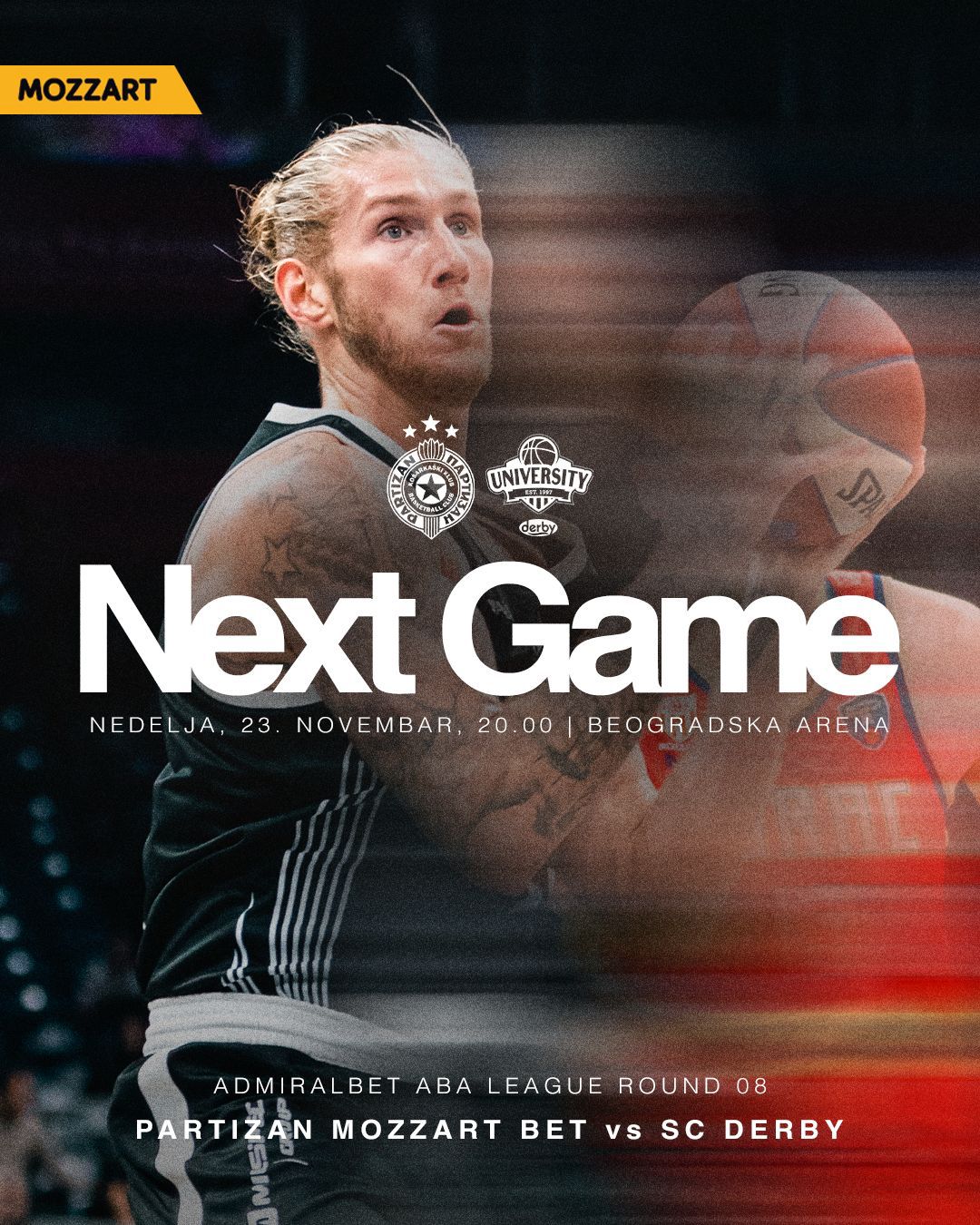 Partizan Mozzart Bet sutra protiv SC Derbija u Beogradskoj areni