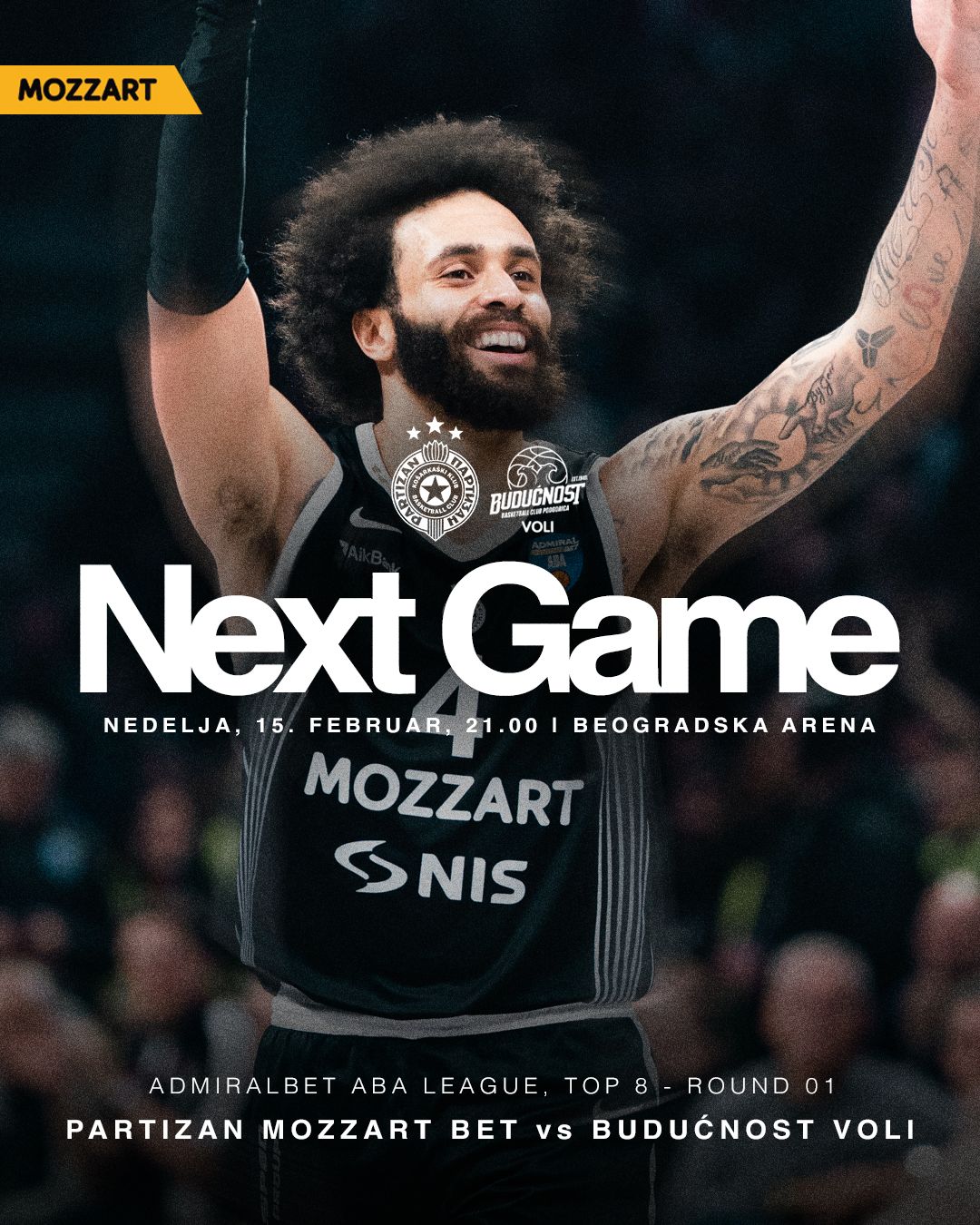 Počinje Top 8 AdmiralBet ABA lige: Crno-beli sutra protiv Budućnosti u Beogradskoj areni