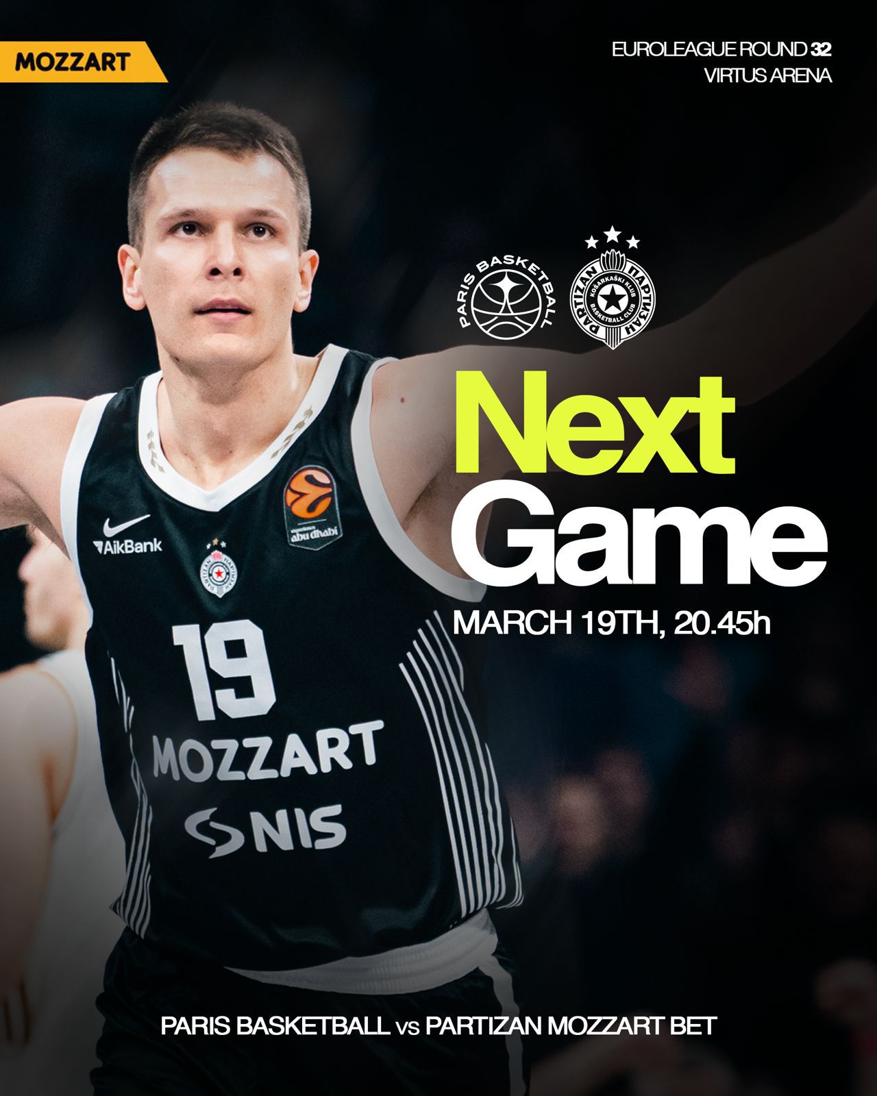 Partizan Mozzart Bet sutra nastavlja duplo kolo Evrolige gostovanjem protiv Pariza