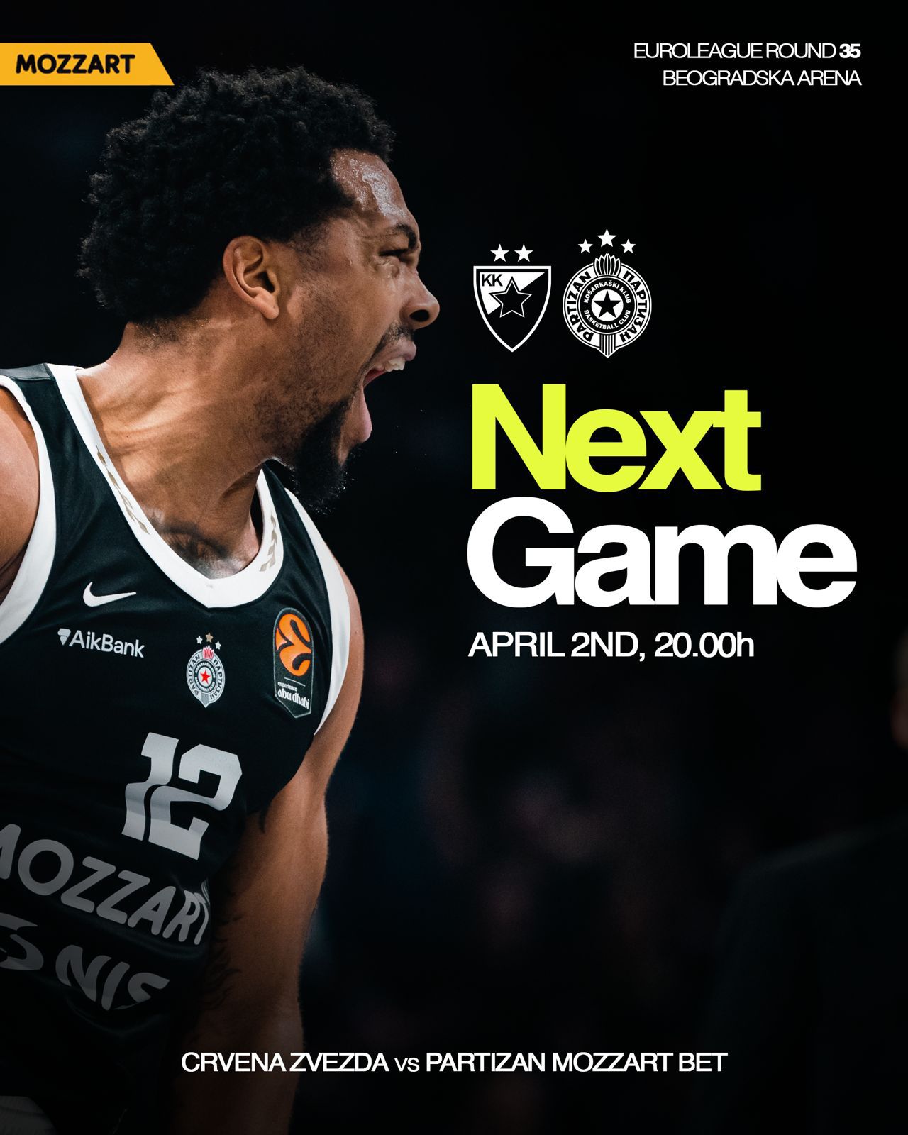 Sledi novi evroligaški derbi: Crno-beli sutra gostuju protiv Crvene zvezde u Beogradskoj areni